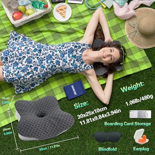 SAHEYER Black Travel Pillow for Sleeping, Ergonomic Cervical Neck Support, Memory Foam with Cooling Cover & Storage Bag