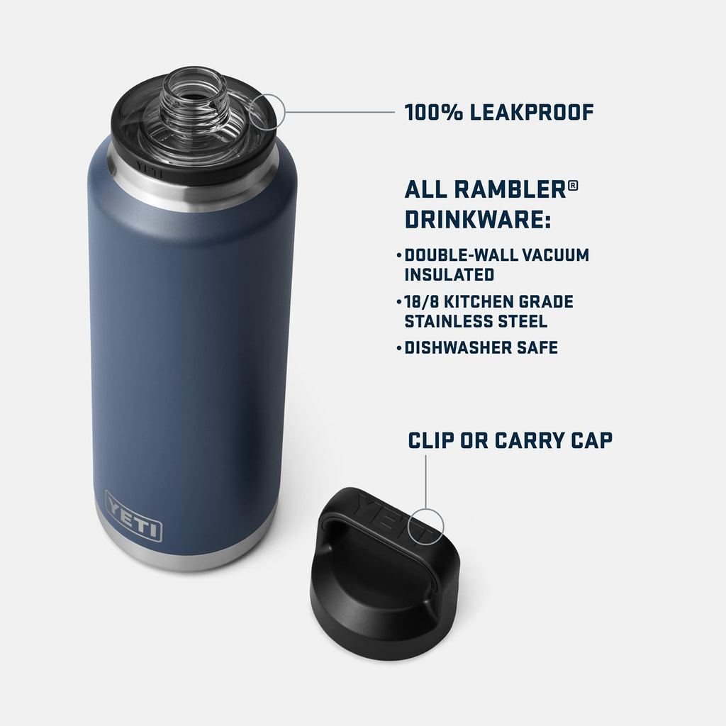 YETI Rambler 46 oz Bottle, Leakproof, Vacuum Insulated, Stainless Steel with Chug Cap, Rescue Red
