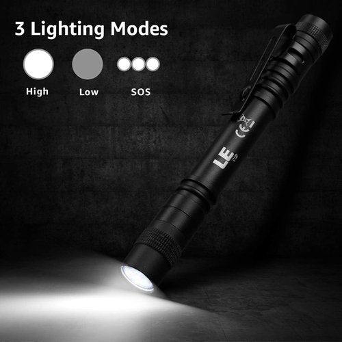 LE LED Pen Flashlights - Mini Waterproof Pocket Flashlight Set | Lightweight 2-Pack for Work & Emergencies