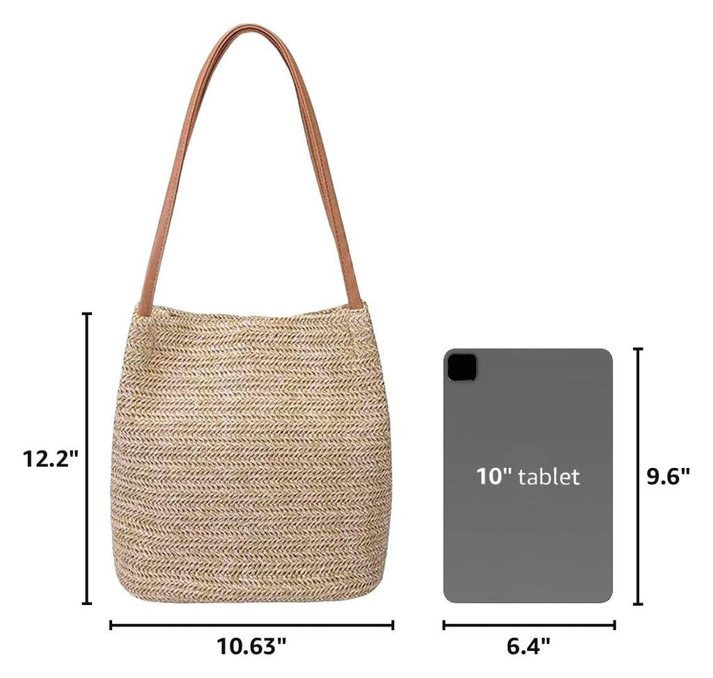 Aphoraeny Straw Beach Bag Buckets Totes Handbag Shoulder Bag Tote Bag Women Summer Handbag (A-Dark Beige)