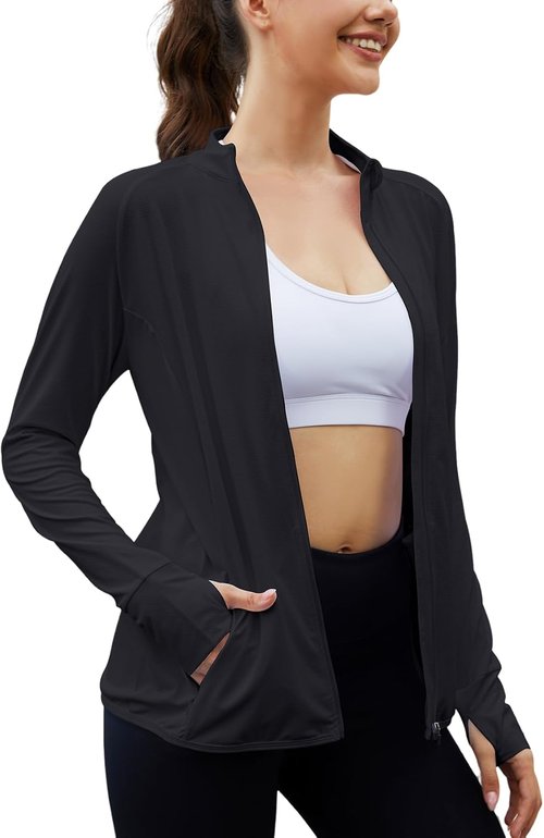 Gihuo Women's Sun Protection Jacket - UPF 50+ Long Sleeve Cropped Yoga Top | Quick Dry, Athletic Fit