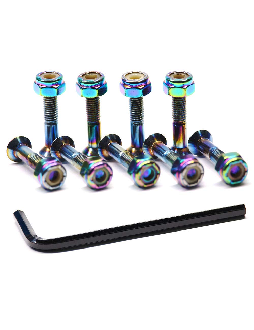 Skateboard Hardware 9PCS Bolts Set Deck Mounting Screws Nuts Hex Key Skate Parts Outfits Dazzling Color Fasteners Longboard Cruiser Best Mounting 1-1/4", 1", 7/8" (1.0)