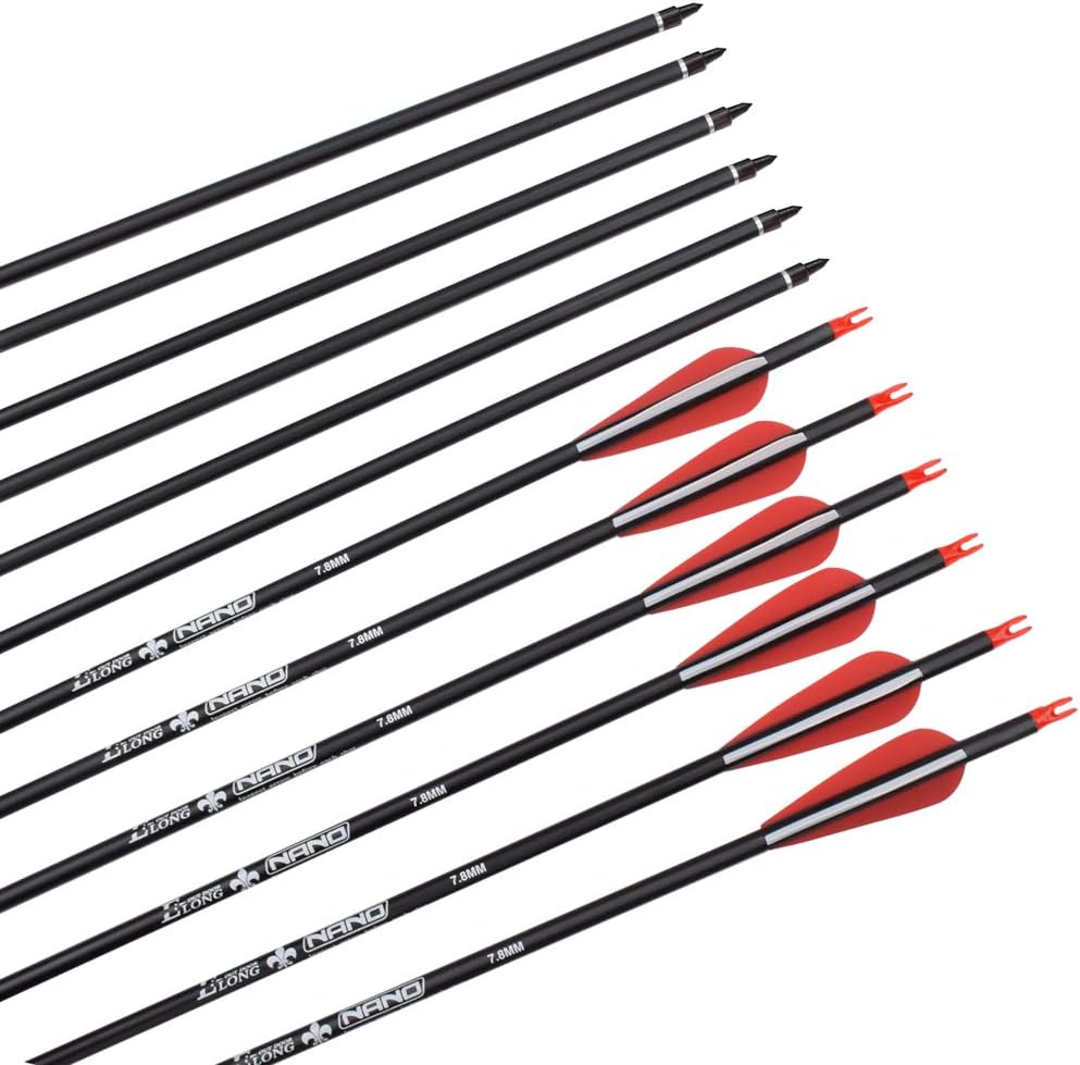 Skiennix Carbon Arrow - Hunting Target Practice Arrows with Removable Tips | 26, 28, 30 Inch, Spine 500 (6/12 PCS)