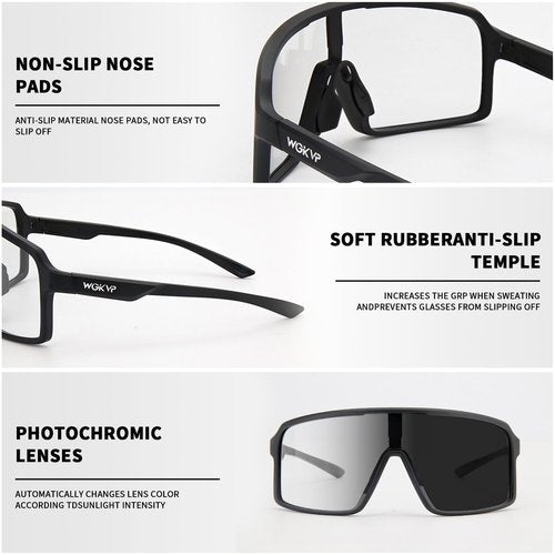 WGKVP Photochromic Cycling Glasses Men Sports Sunglasses Women for Running Bike Goggles Bicycle, Black