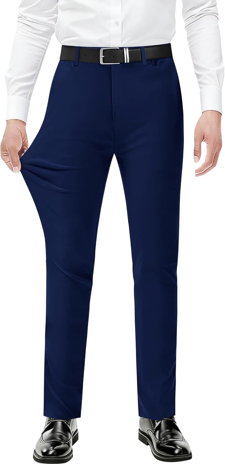 Skiennix Men's Stretch Dress Pants - Expandable Waist for Comfort | Slim Fit, Classic Straight, Big & Tall