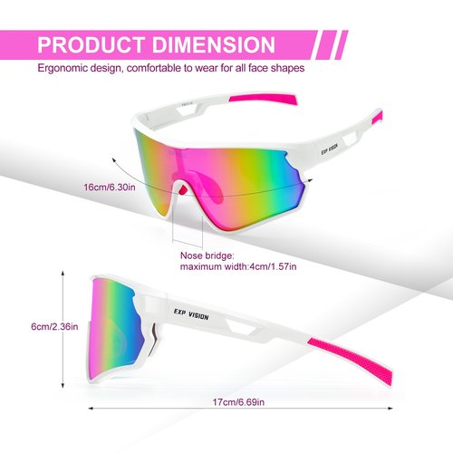 EXP VISION Cycling Goggles Polarized Sports Sunglasses, Baseball Softball Sunglasses UV 400 Riding Glasses for Running, Biking, Fishing (Pink)