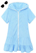 LUCKYGAL Girls Swim Cover-Up - Terry Zip-Up Bathing Suit Wrap with Sunglasses | Perfect for Beach Days