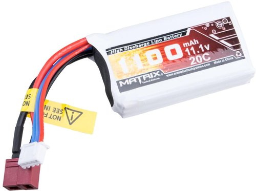 Evike Airsoft - Matrix High Performance 11.1V PEQ Type Airsoft LiPo Battery (Model: 1100mAh - 15C / Deans & Short Wire)