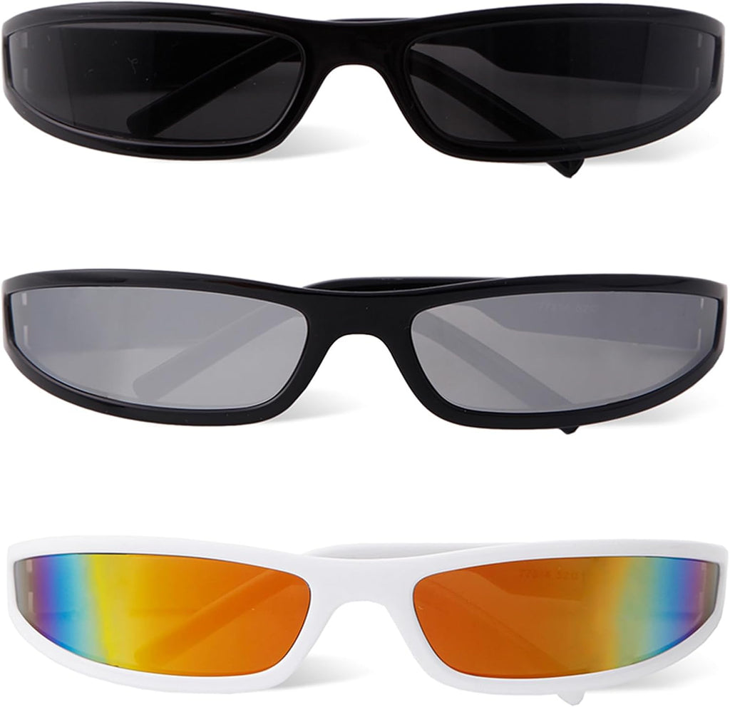 Skiennix Y2K Wrap Around Sunglasses - Futuristic Small Frame Rectangle Shades for Men & Women