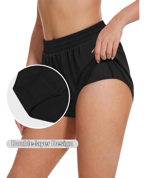 Shorts for Women with Pockets 2 in 1 Liner Side Split Biker Athletic Gym Running Workout Shorts Women High Waisted Tummy Control Spandex Hiking Boxer Yoga Dolphin Quick Dry 3" Black M