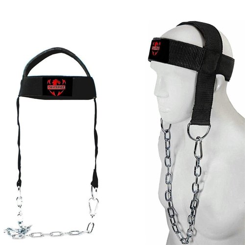 Fightsense Neck Harness Adjustable Padded Strap with Steel Chain, Weight Lifting Head Harness for Neck Exercise in Home & Gym (Black L)