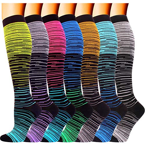 Copper Compression Socks for Men Women 20-30 mmHg Knee High Socks XX-Large Multicoloured