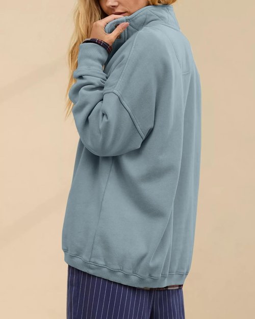 Gacaky Oversized Sweatshirt for Women - Casual Long Sleeve Button Henley Neck Pullover Top