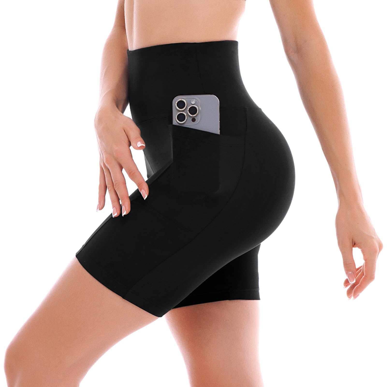 Ipletix Biker Shorts with Pockets for Women - 6'' High Waisted Womens Yoga Gym Athletic Running Workout Shorts