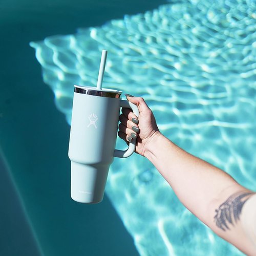 Hydro Flask Travel Tumbler - Insulated Stainless Steel with Handle, Lid & Straw | 32 Oz Dew