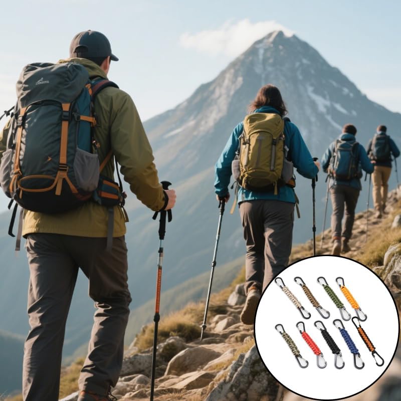 Skiennix 9 PCS Paracord Keychain Clips - Durable D Ring Lanyard Hooks for Keys & Water Bottles | Ideal for Camping & Hiking