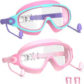 Skiennix Swim Goggles for Kids 3-15 - Anti-Fog UV Protection with Earplugs | Large Frame, 2PCS