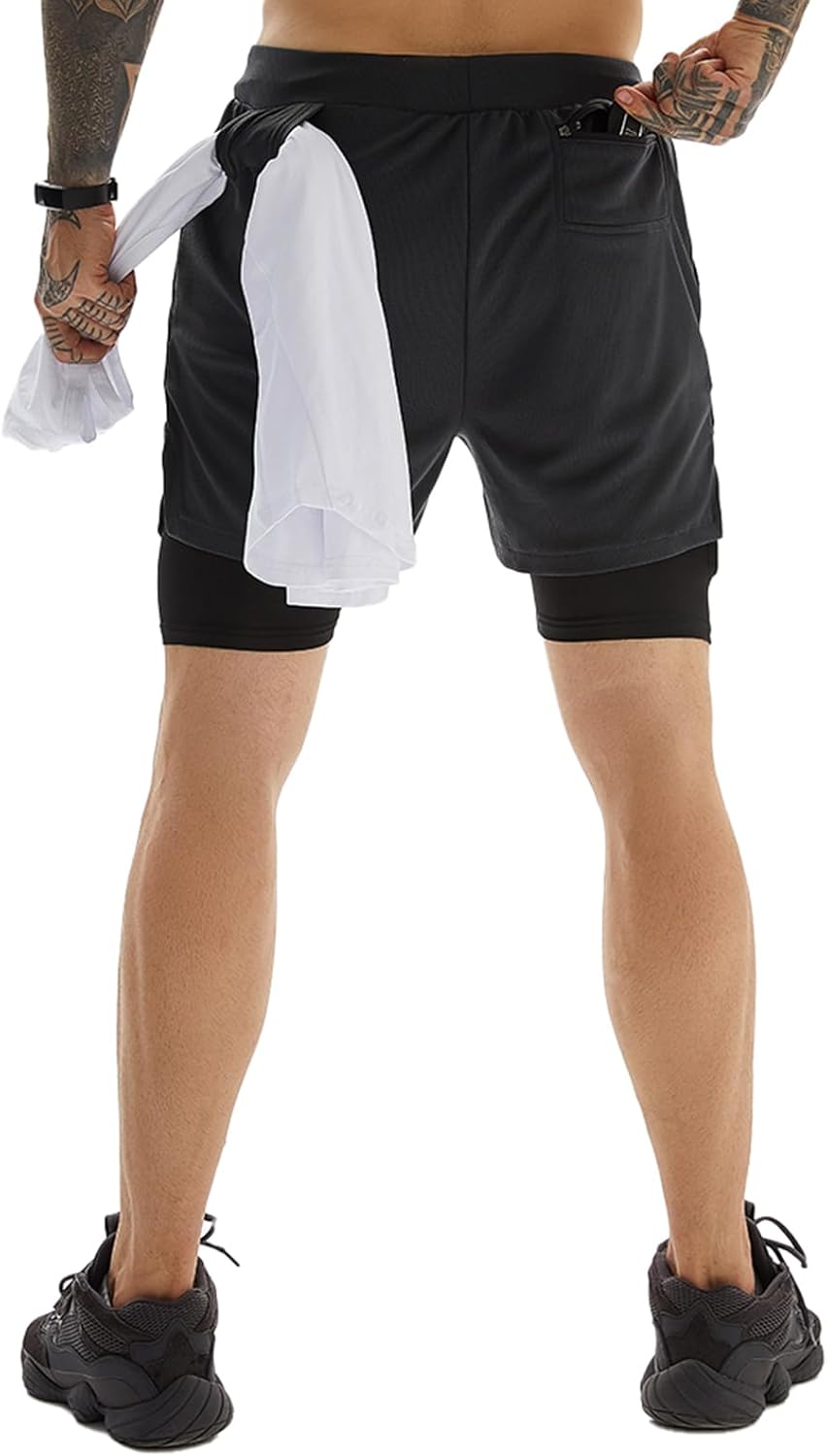 OEBLD Men's 2-in-1 Athletic Shorts - Comfortable Gym & Running Wear | 7'' with Towel Loop