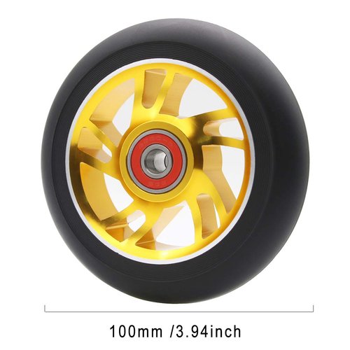 2pcs Replacement 100mm Pro Scooter Wheels with Abec 9 Bearings for MGP/Razor/Lucky/Envy Pro Scooters (Gold)