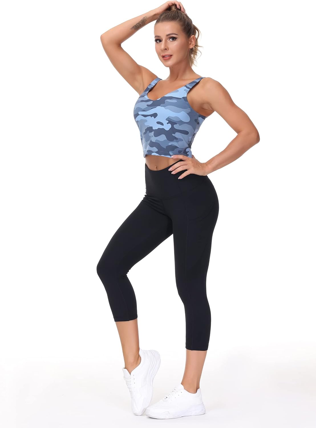 The Gym People Camo Longline Sports Bra - Wirefree, Padded, Medium Support for Yoga & Workouts