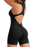 YEOREO Jumpsuits for Women Zip Up Workout Backless One Piece Tummy Control Sleeveless Emma Sexy Yoga Bodysuits Black M
