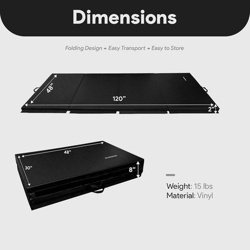 BalanceFrom 10x4 Feet Folding Gymnastics Mat - 2-Inch Thick Vinyl Pad with Handles for Tumbling, Yoga & Home Workouts