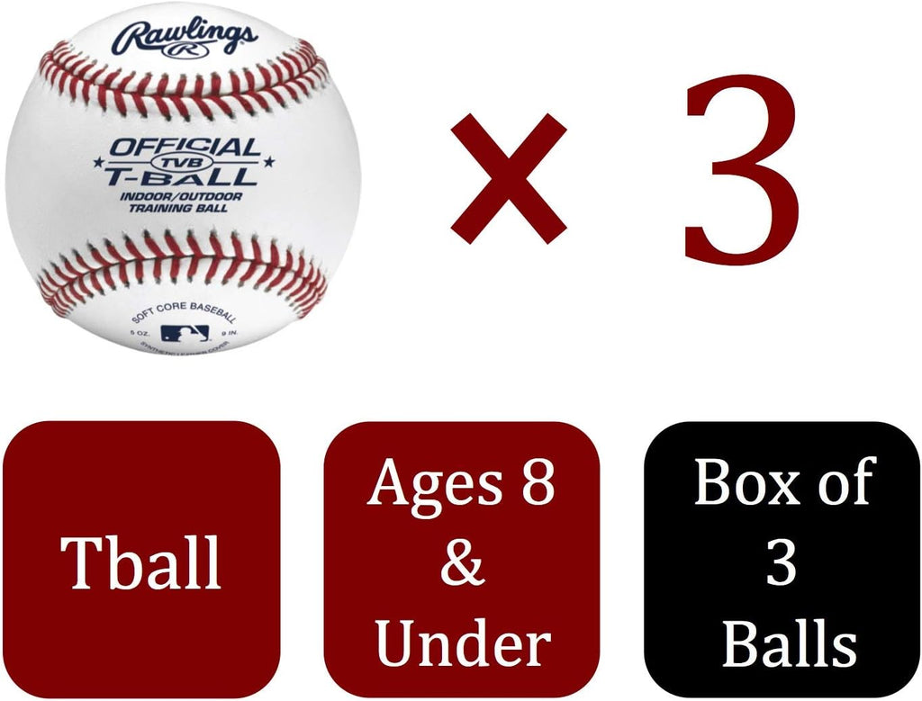 Rawlings Official T-Balls - Youth 6U | 3 Count | Sponge Rubber Core for Indoor/Outdoor Play
