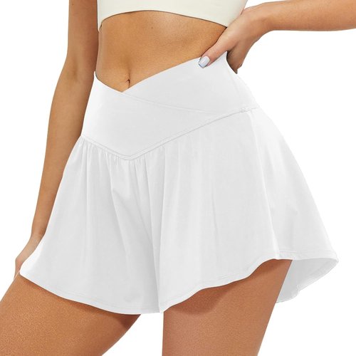 FireSwan Women's Crossover Athletic Shorts - 2 in 1 Flowy Running Shorts with Pockets | Spandex Butterfly Skorts