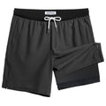 maamgic Mens Swim Trunks with Compression Liner 7 Inch Inseam Mens Bathing Suit Quick Dry Swimming Trunks Swimsuit Dark Grey and Black Small
