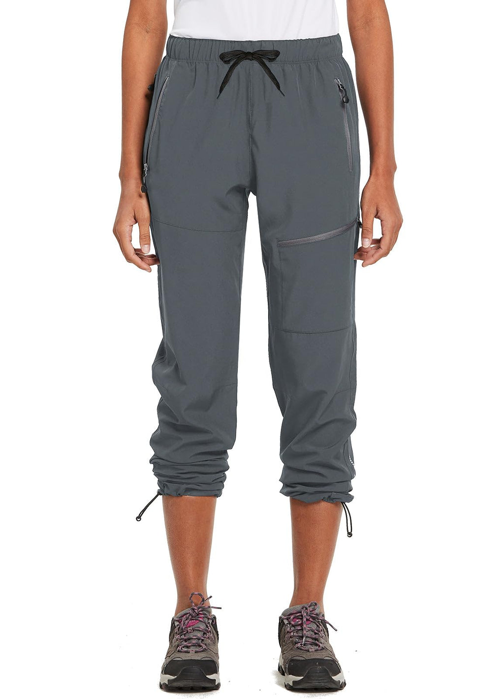 baleaf Women's Petite Hiking Pants Lightweight Quick Dry Water Resistant Cargo Pants 27'' Inseam for All Seasons Dark Gray Size L