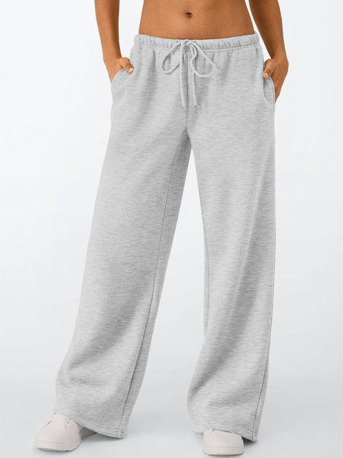 Trendy Queen Womens Wide Leg Sweatpants Baggy Drawstring Low Rise Lounge Pants 2026 Fall Joggers with Pockets Grey M