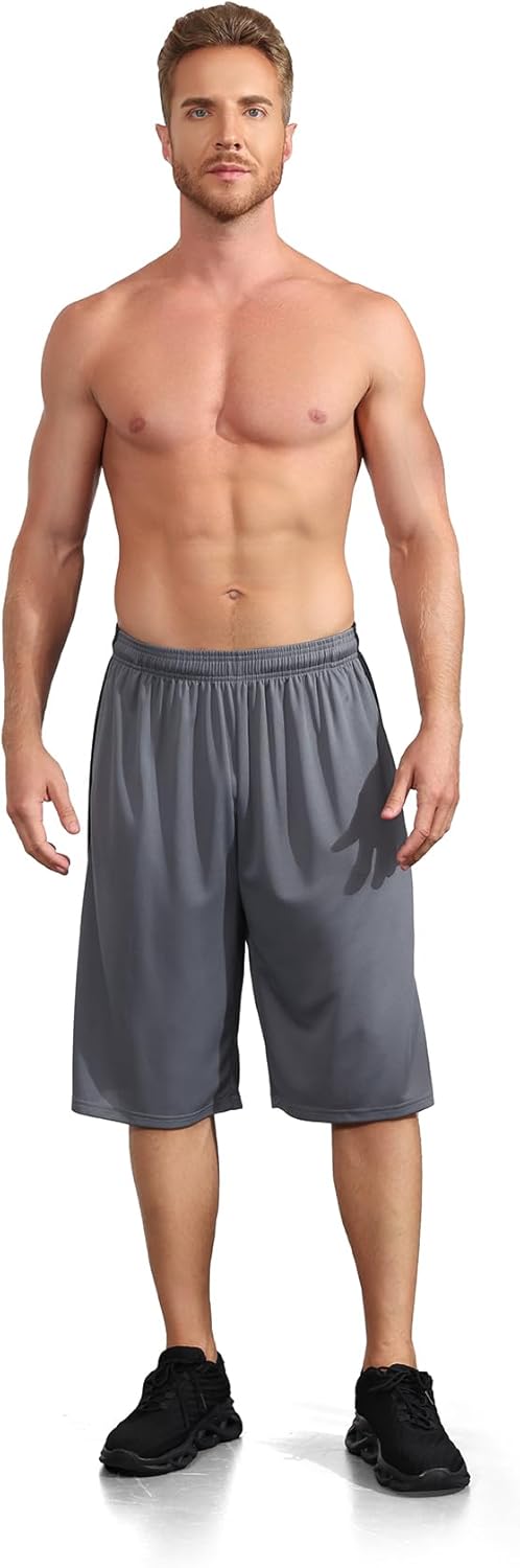 Skiennix Men's Long Athletic Shorts - Quick Dry Camo Basketball Gym Shorts with Pockets