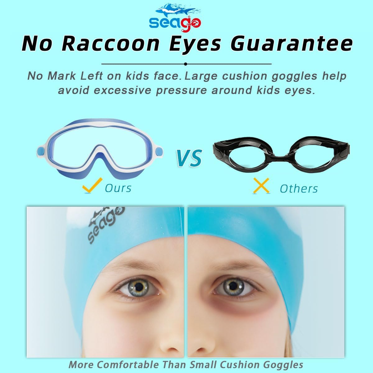 Seago Swim Goggles - Anti-Fog, Anti-UV, Wide View Design | 2 Pack for Kids Ages 3-14