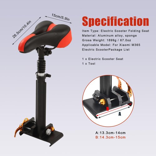 ZAWELIYO Foldable Adjustable Electric Scooter Seat Electric Scooter Seat Saddle Aluminum Alloy Replacement for Electric for M365, Foam Padded