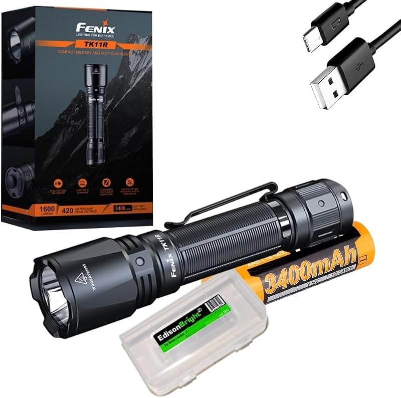 Rechargeable Tactical LED Flashlight with Holster & Charging Cable - 1600 Lumens
