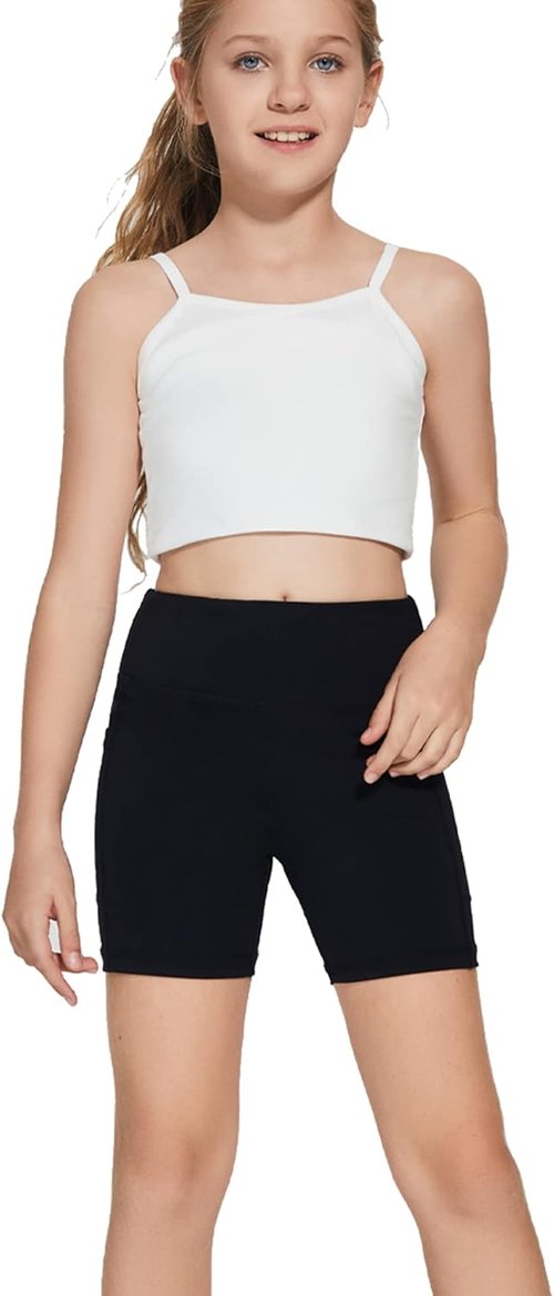 DEVOROPA Girls' Volleyball Shorts - 5" Stretch Spandex Athletic Gymnastics Shorts with Pocket