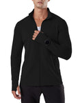 Locachy Men's Lightweight Quick Dry Athletic Jacket Full Zip Stand Collar Running Workout Performance Shirt Black L