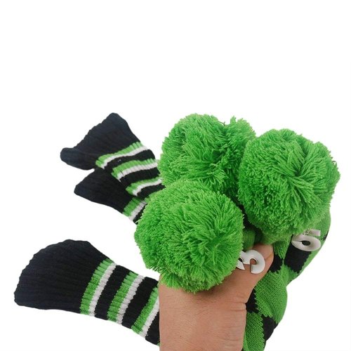 HIFROM 3pcs/Set Golf Club Argyle Knit Head Covers Headcovers Vintange Pom Pom Sock Covers 1-3-5 Replacement for Driver & Woods Green & Black