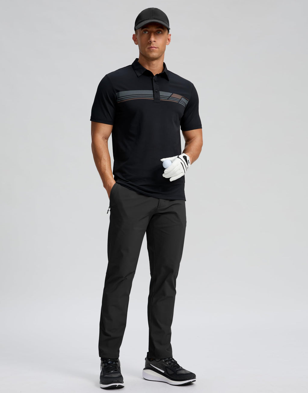 Men's Golf Shirts Dry Fit Moisture Wicking Performance Short Sleeve Collared Polo Shirts for Casual Athletic Business (Black Parallelogram, 4XL)