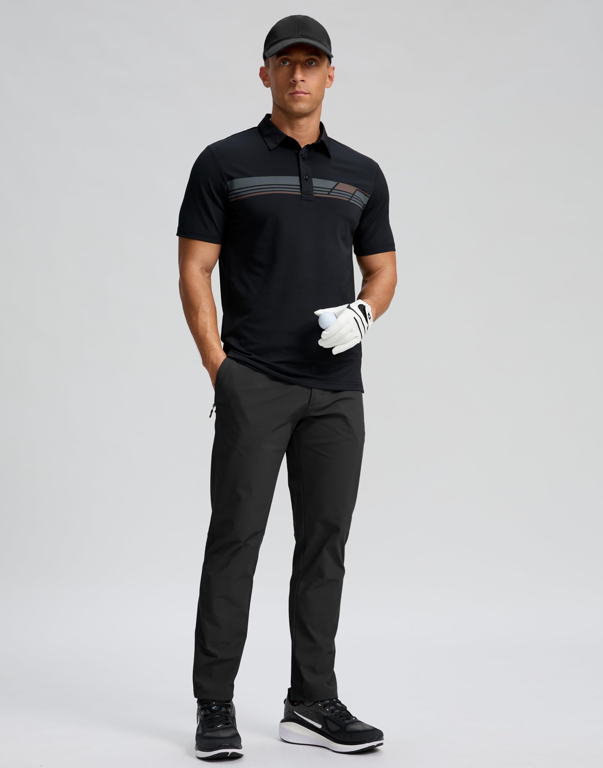 Men's Golf Shirts Dry Fit Moisture Wicking Performance Short Sleeve Collared Polo Shirts for Casual Athletic Business (Black Parallelogram, 4XL)