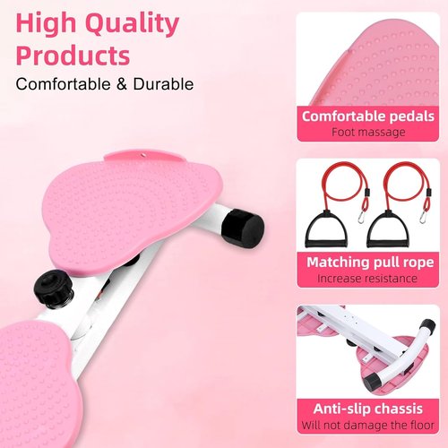 Waist Twister Board for Exercise – Dual Pedal Balance Fitness Board with Resistance Bands, Core & Waist Trainer for Home Workout, Non-Slip Twisting Disc for Women Men (Pink)