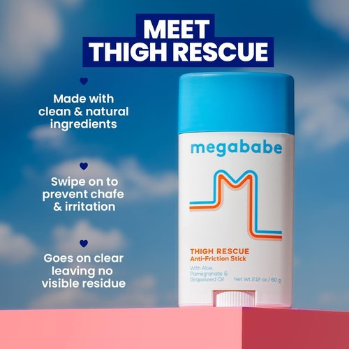 Megababe Thigh Rescue Anti-Chafe Stick - Prevent Skin Chafe & Irritation | Ideal for Thighs, Arms & Bra-Lines