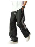 SOLY HUX Men's Baggy Track Pants Drawstring Elastic Waist Parachute Sweatpants Streetwear Black Grey Medium