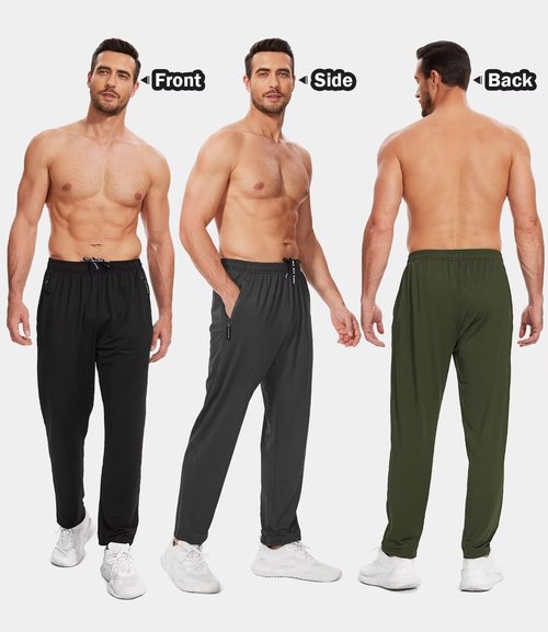 Lomsoe Men's Athletic Pants - Lightweight Workout Sweatpants with Zip Pockets | 3-Pack Gift Set