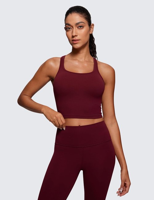 CRZ YOGA Butterluxe Racerback Crop Tank Top - Padded Y-Back Longline Sports Bra for Yoga & Workouts