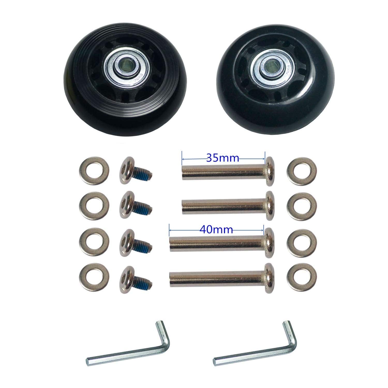 Ricrrover Luggage Suitcase Wheels 70mm x 24mm/2.75"x0.94" w/ABEC 608zz Skate Inline Outdoor Replacement Wheels, One Set of (2) (OD:70 W:24 ID:6 Axles:35 & 40mm)