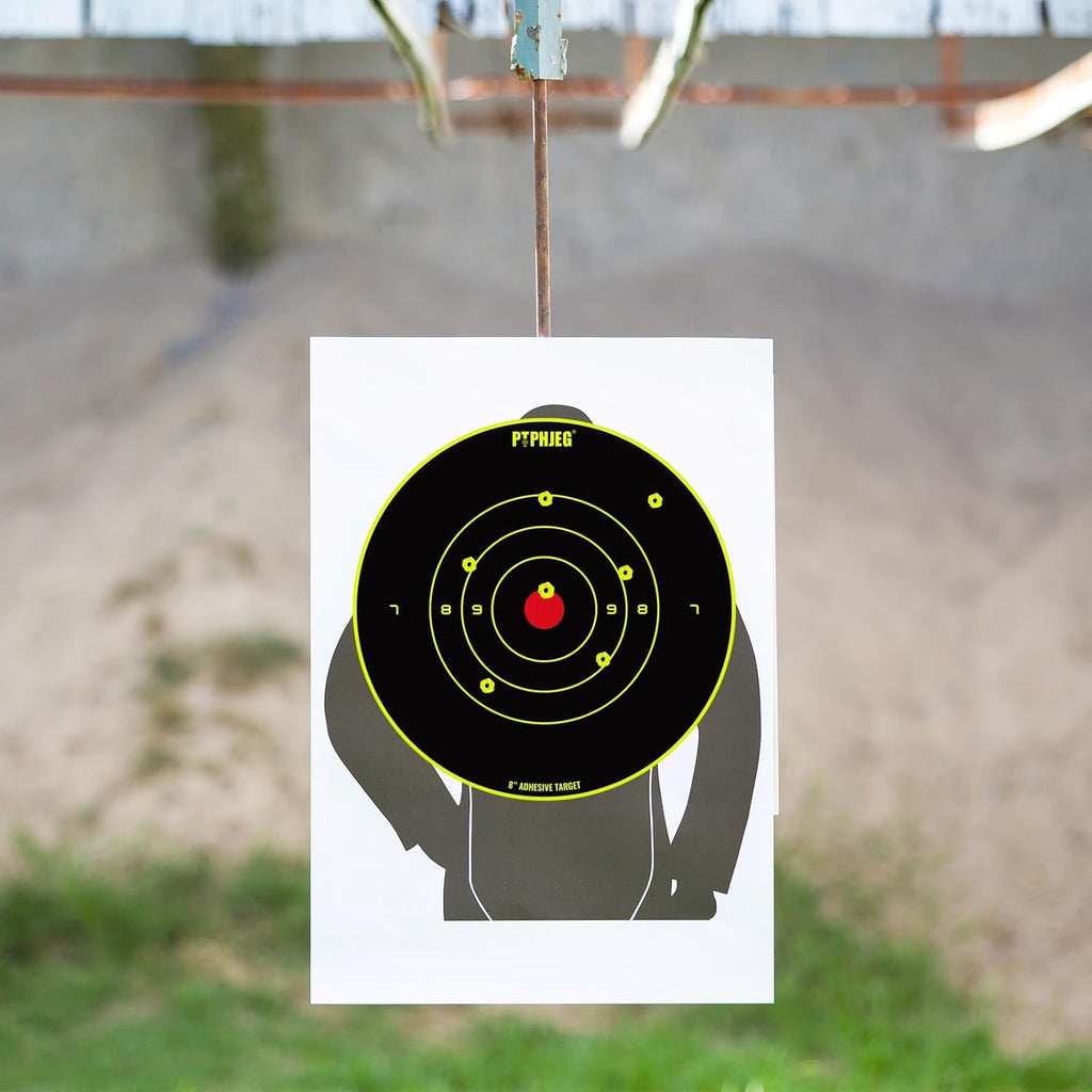 Bright Fluorescent Yellow Shooting Targets - Adhesive Splatter Design | 8x8 Inches (25/50/100 Pack)