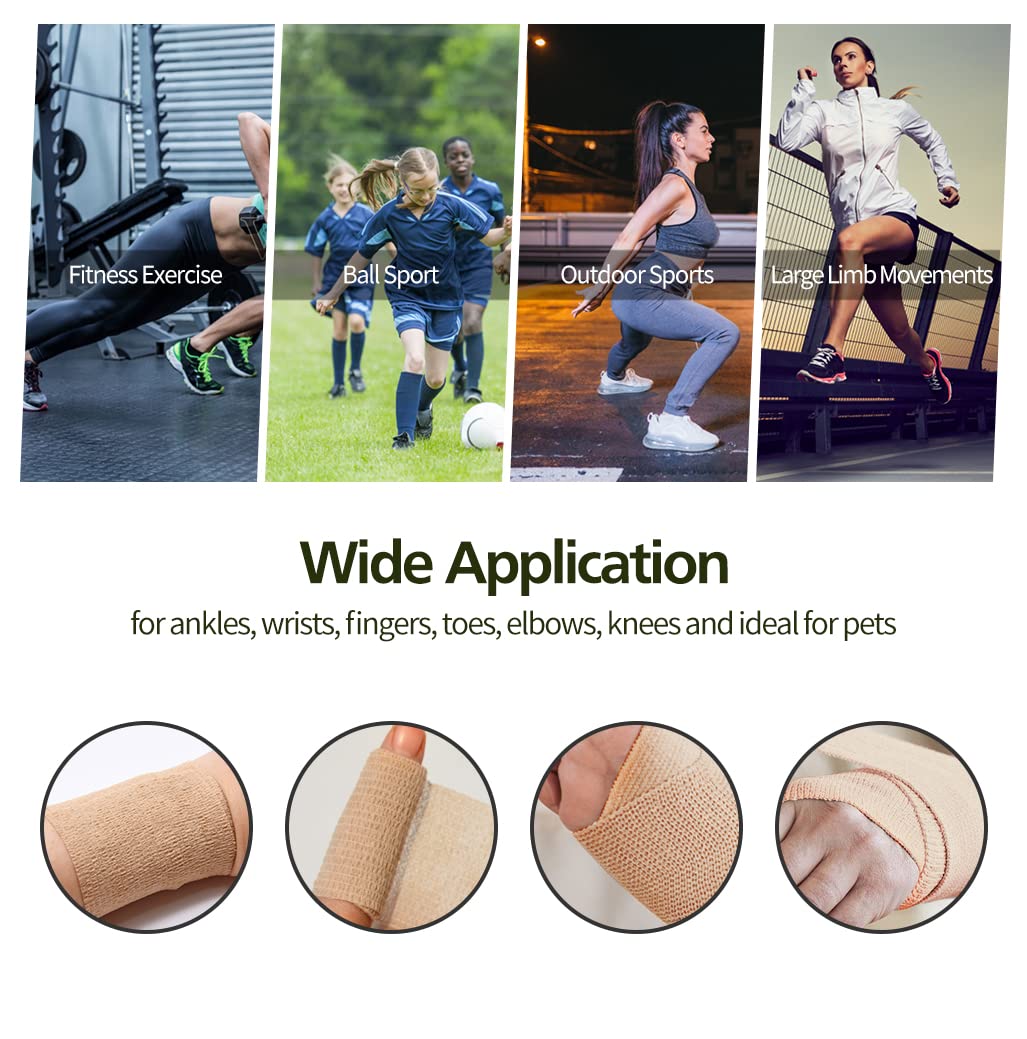 2" Self Adhesive Bandage Wraps, 6pcs Vet Wraps, 6 Colors, 5 Yard Self Adherent Wraps for Sports, Wrist, Ankle and Swelling