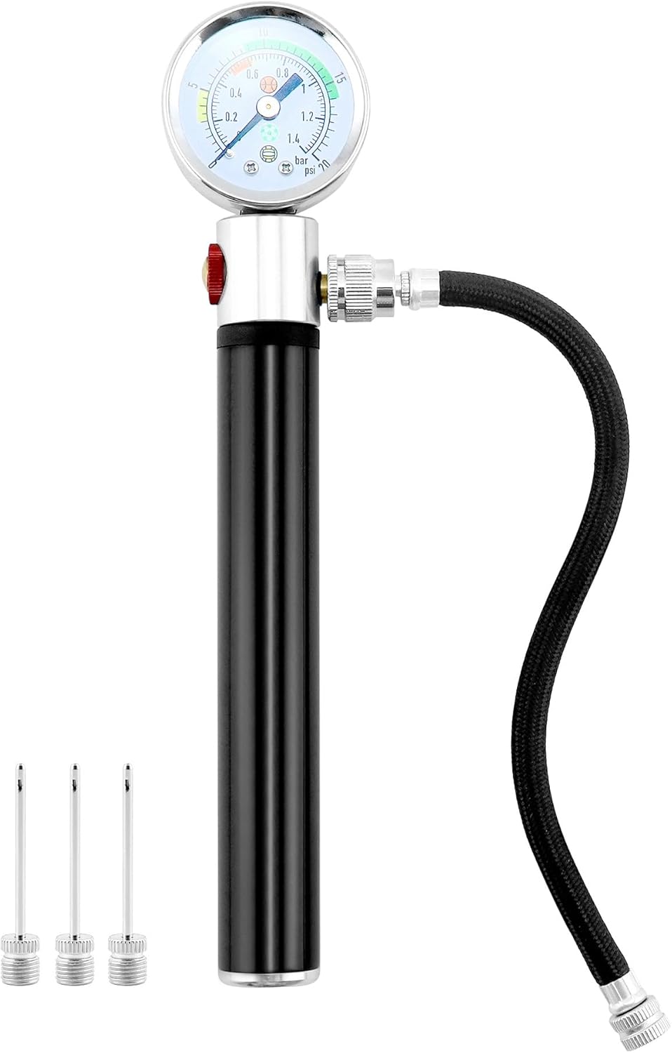 QWORK Sports Ball Air Pump - Powerful Hand Pump with Pressure Gauge for Basketball, Soccer & More | Black