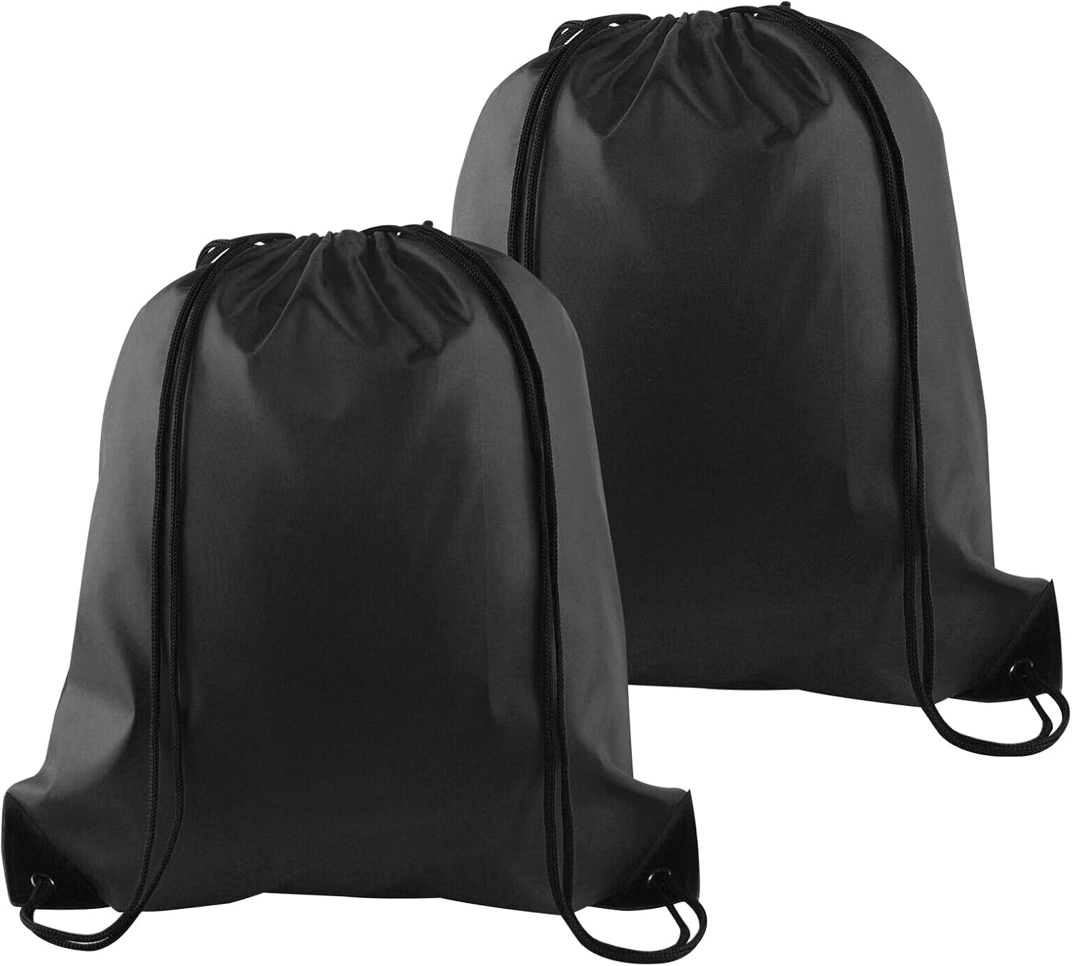 PLULON Drawstring Backpack - 2-Pack Black Cinch Sacks for Gym, Yoga, and Outdoor Travel